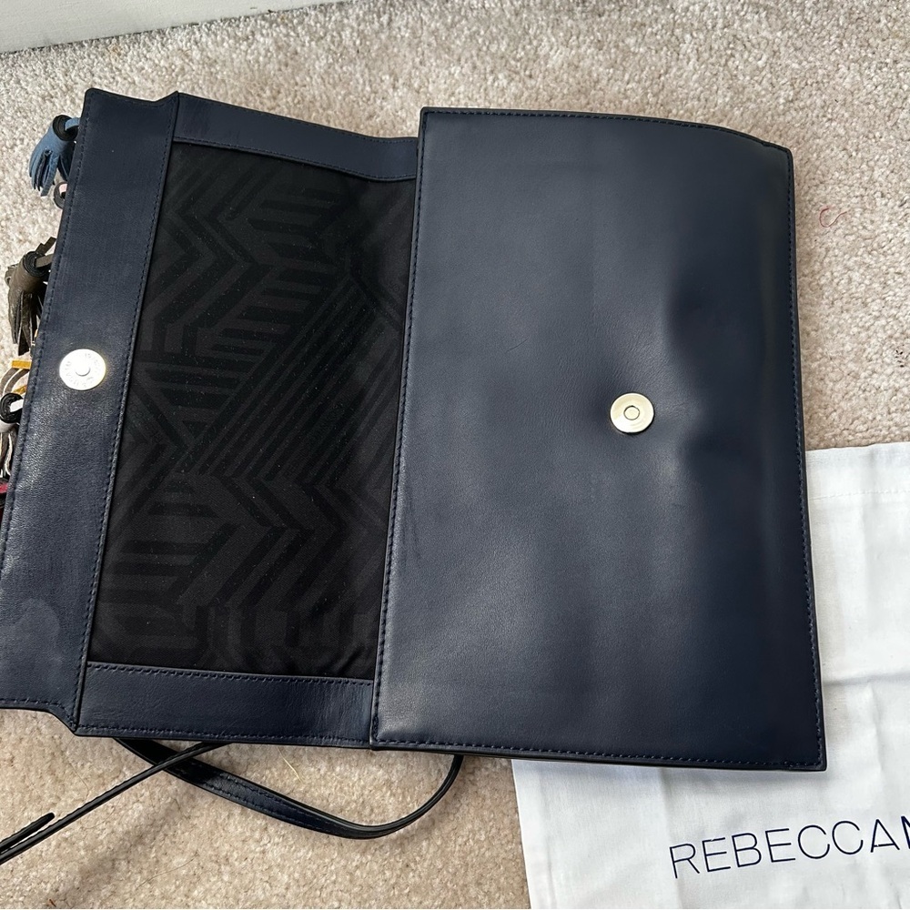 REBECCA MINKOFF Sofia Dark Blue Suede Tassel Convertible Clutch Crossbody Bag - Picture 5 of 10